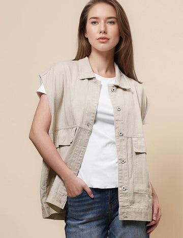 Ladies Turndown Collar Sleeveless Denim Vest SKT4957