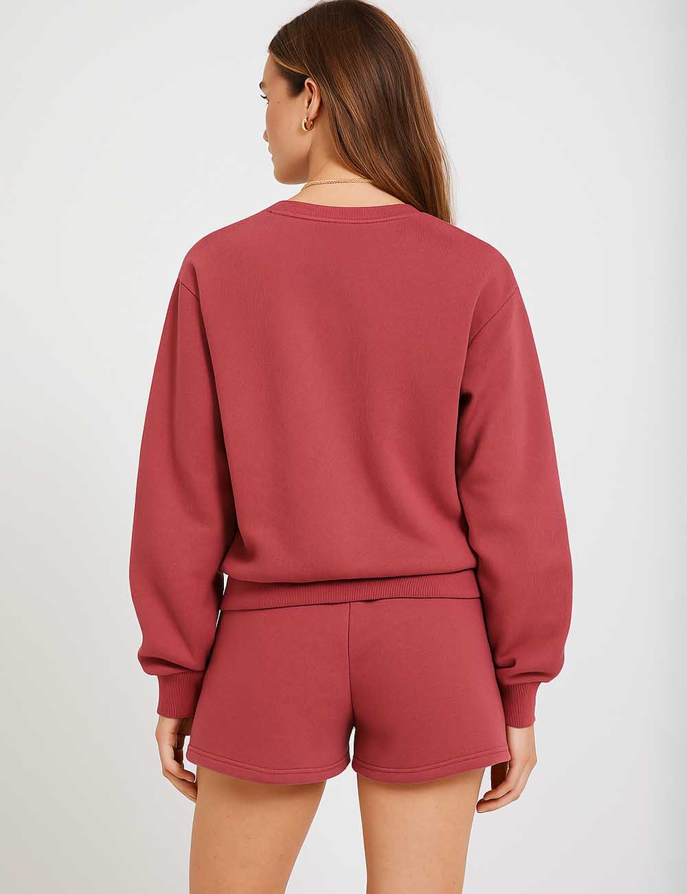 Ladies Round Neck Long Sleeves Sweatshirt & Shorts 2PCS Set