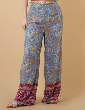 Ladies Floral Print Elastic Waist Wide Leg Pants 8SKP50455