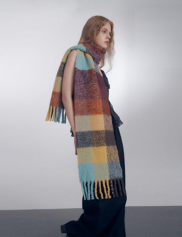 Ladies Vintage AC Plaids Tassel Wool Blend Soft Scarf YN003