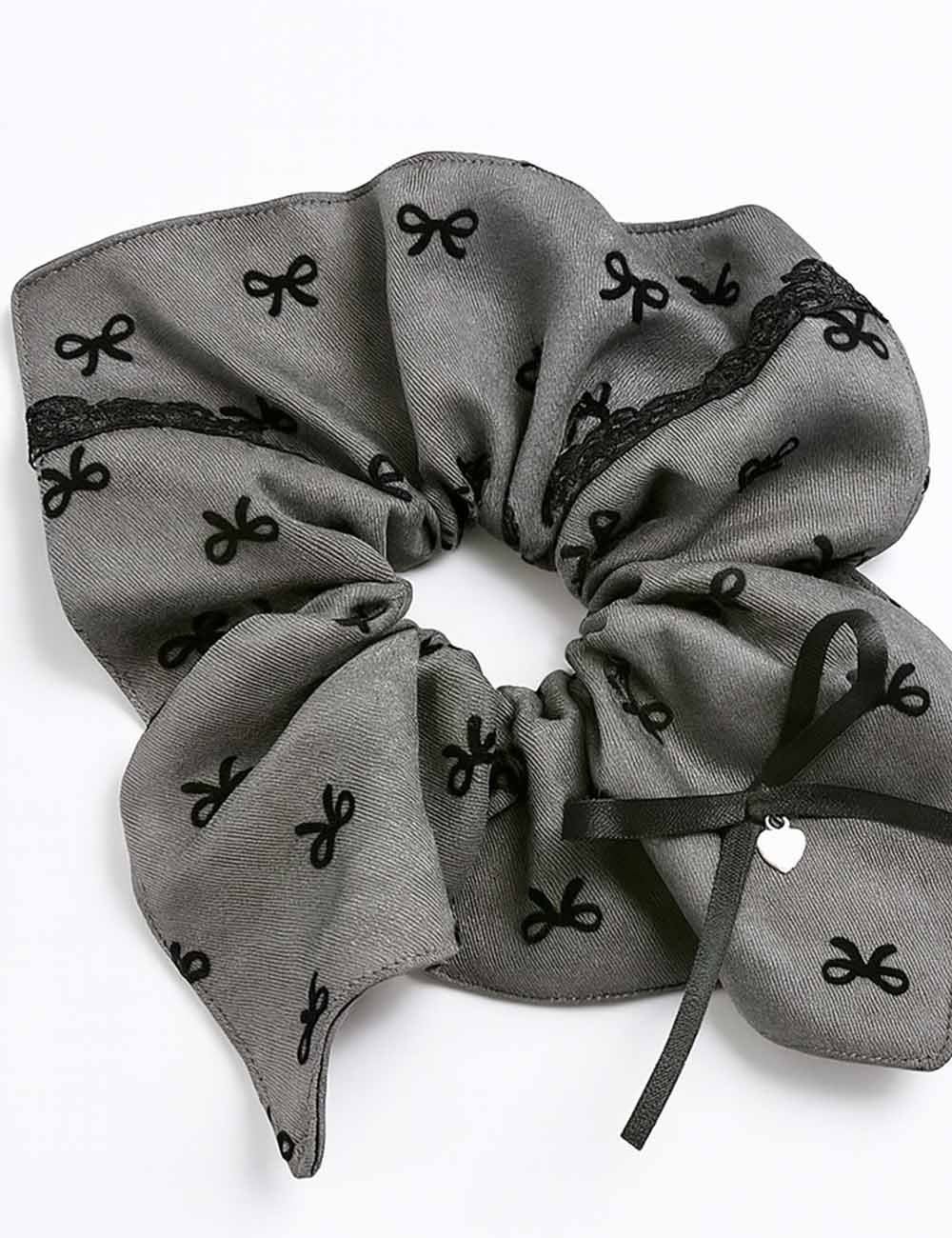 Ladies Vintage Bow Pattern Fabric Lace Scarf Scrunchie
