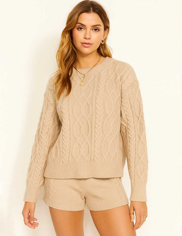 Ladies Cable Knit Sweater Top & Shorts 2PCS Set