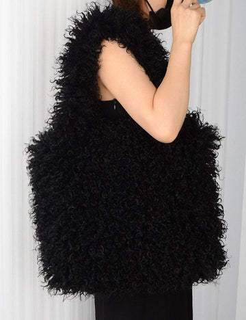 Ladies Faux Mongolian Fur Looking Tote Bag SKAB4092