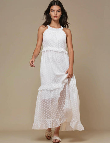 Ladies Sleeveless String Tie Polka Dot Maxi Dress SKD51122
