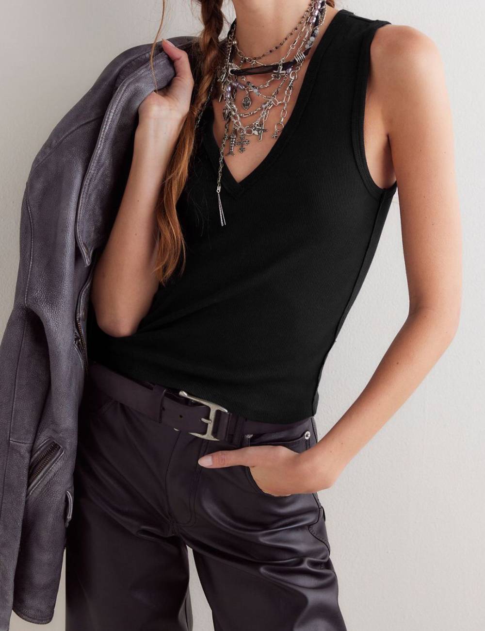 Ladies V-Neck Sleeveless Basic Knit Vest SKT51299