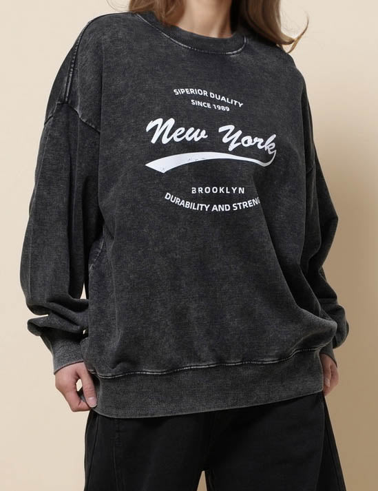 Ladies Round Neck Long Sleeves Letter Print Sweatshirt SKT51224