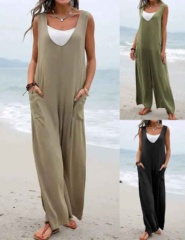Ladies Two Shoulder Overalls Solid Daily Jumpsuit SKJ2384