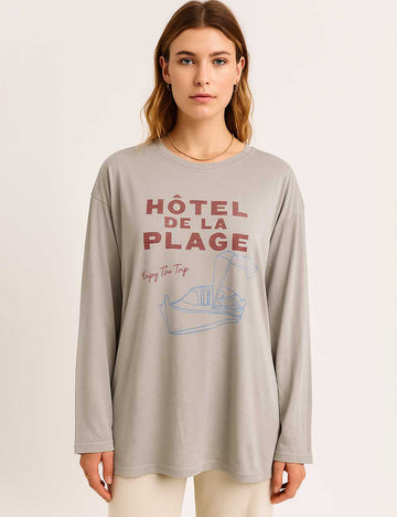8SKT5K110 Ladies Color Block Letter Print Casual T-Shirt