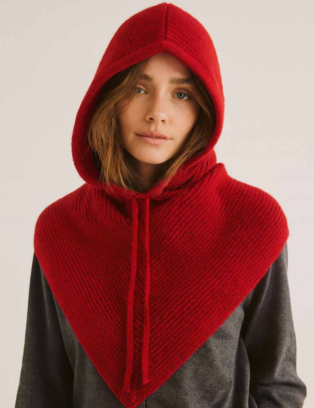 Ladies Simple Fashionable Drawstring Hooded Knit Scarf