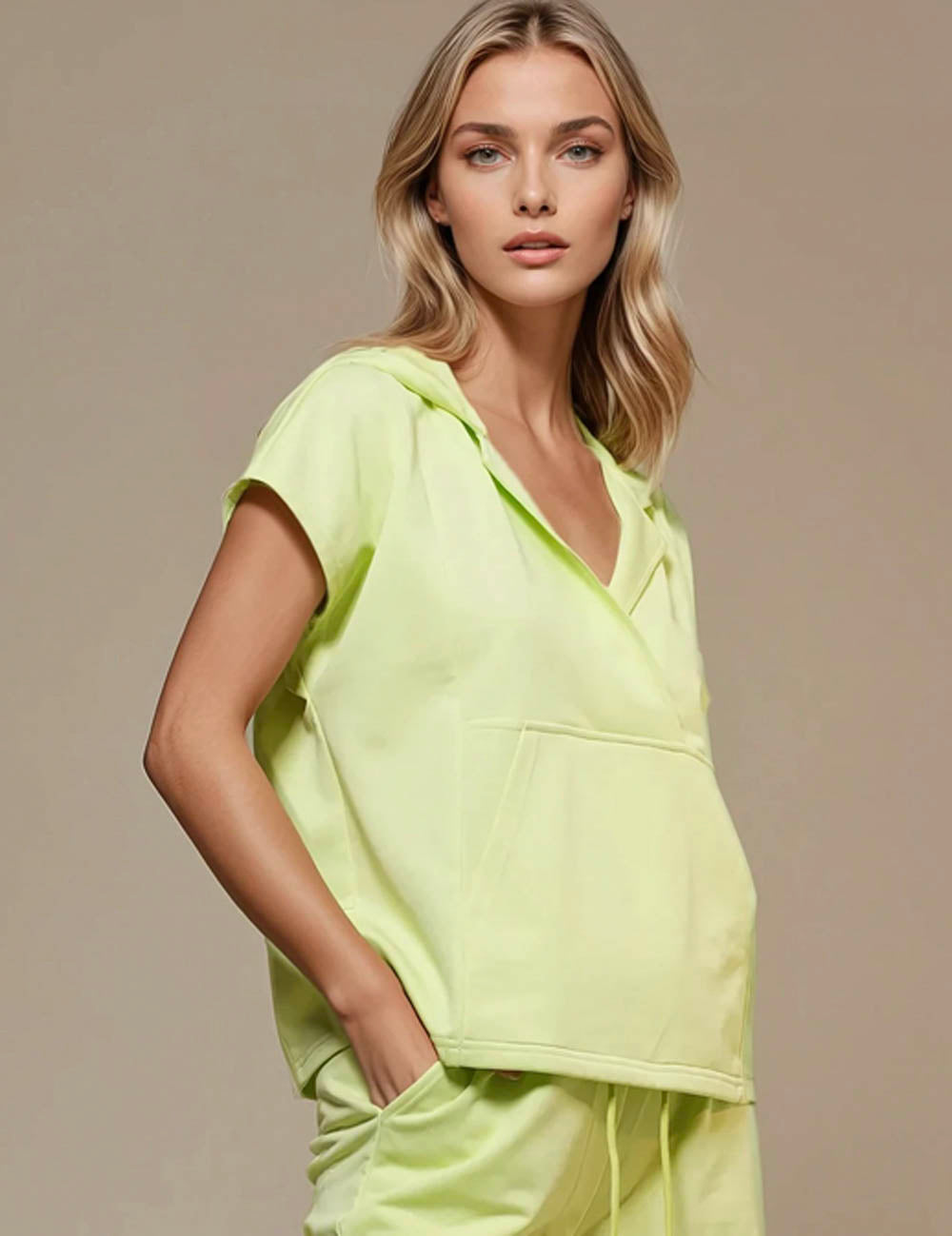 Women V-Neck Pullover Hoodie Loungewear Top SKST50777T