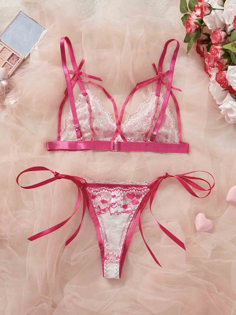 Ladies Heart Lace See Through 2PCS Lingerie Set 8XX0213