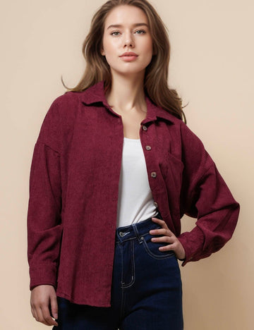 Ladies Corduroy Rib Turndown Collar Shirt SKT41151