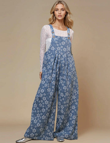 Ladies Strape Shoulder Flower Denim Jumpsuit SKJ50112