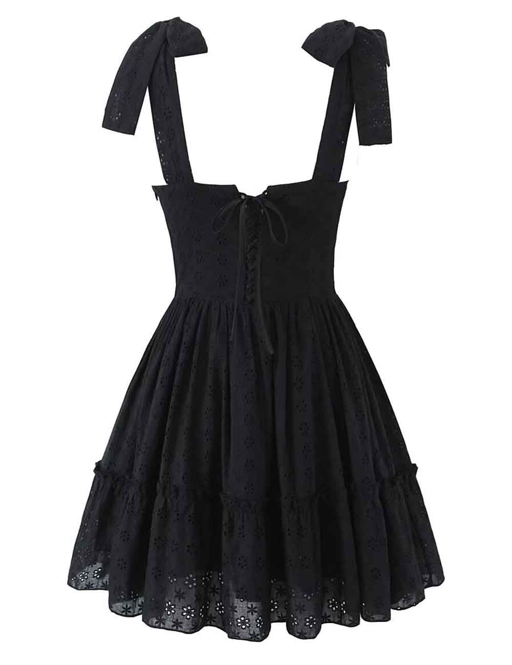 Ladies Solid Color Embroidery Strap Shoulder Mini Dress