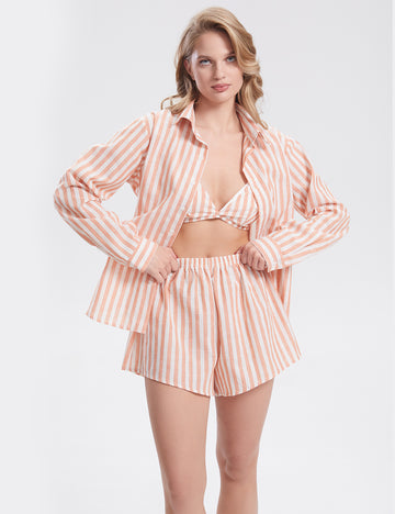 Ladies Stripe Top and Shorts Daily 3PCS Set SKST1704