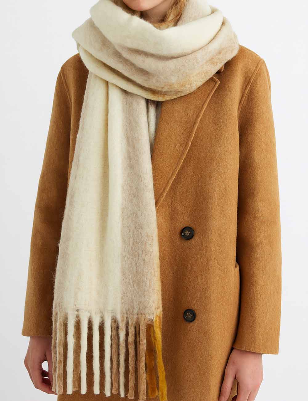 Ladies Color Block Fringe Knit Scarf