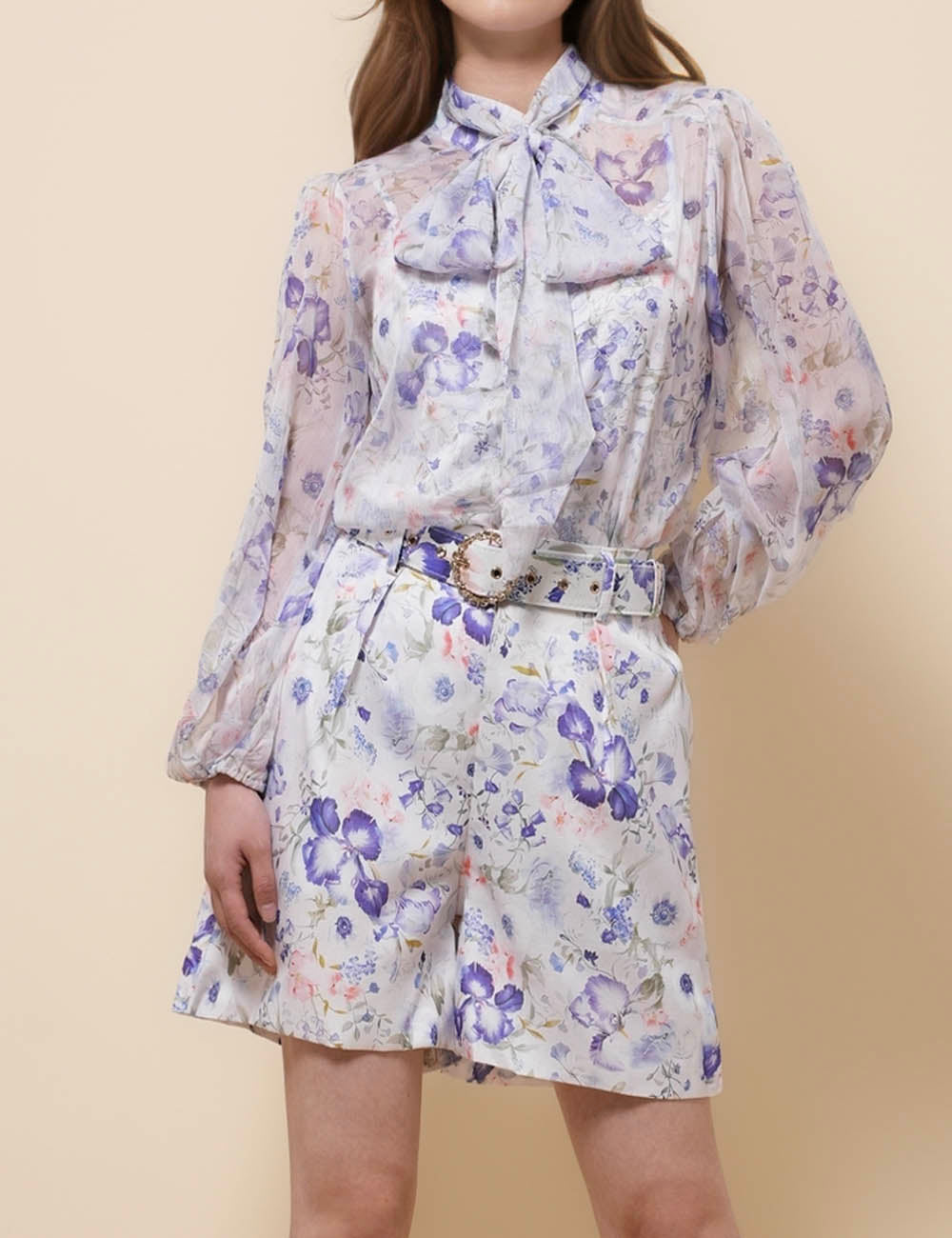 Ladies Long Sleeves Floral Top & Shorts Set SKST5128013