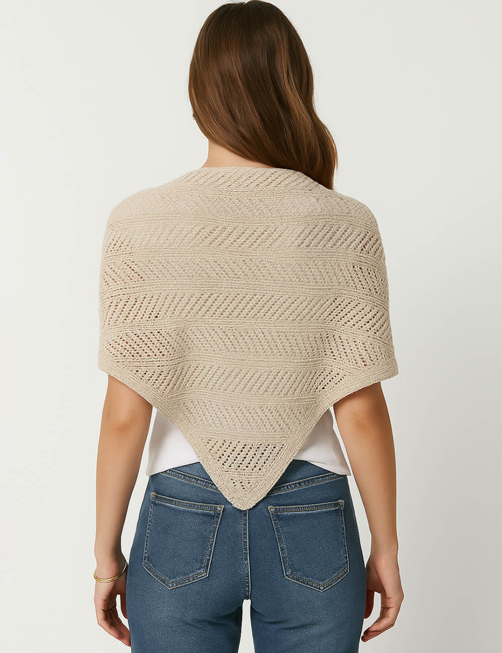 Ladies Solid Color Hollow Out Eyelet Knit Shawl