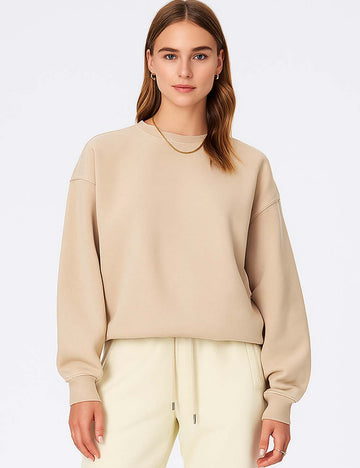 Ladies Fleece Lining Solid Color Round Neck Sweatshirt