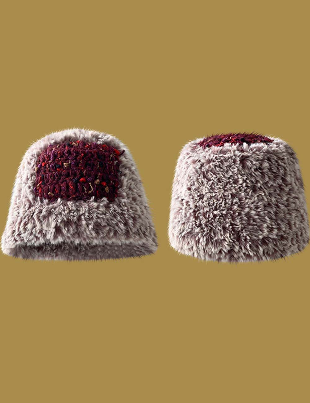 Ladies Color Block Plush Bucket Hat