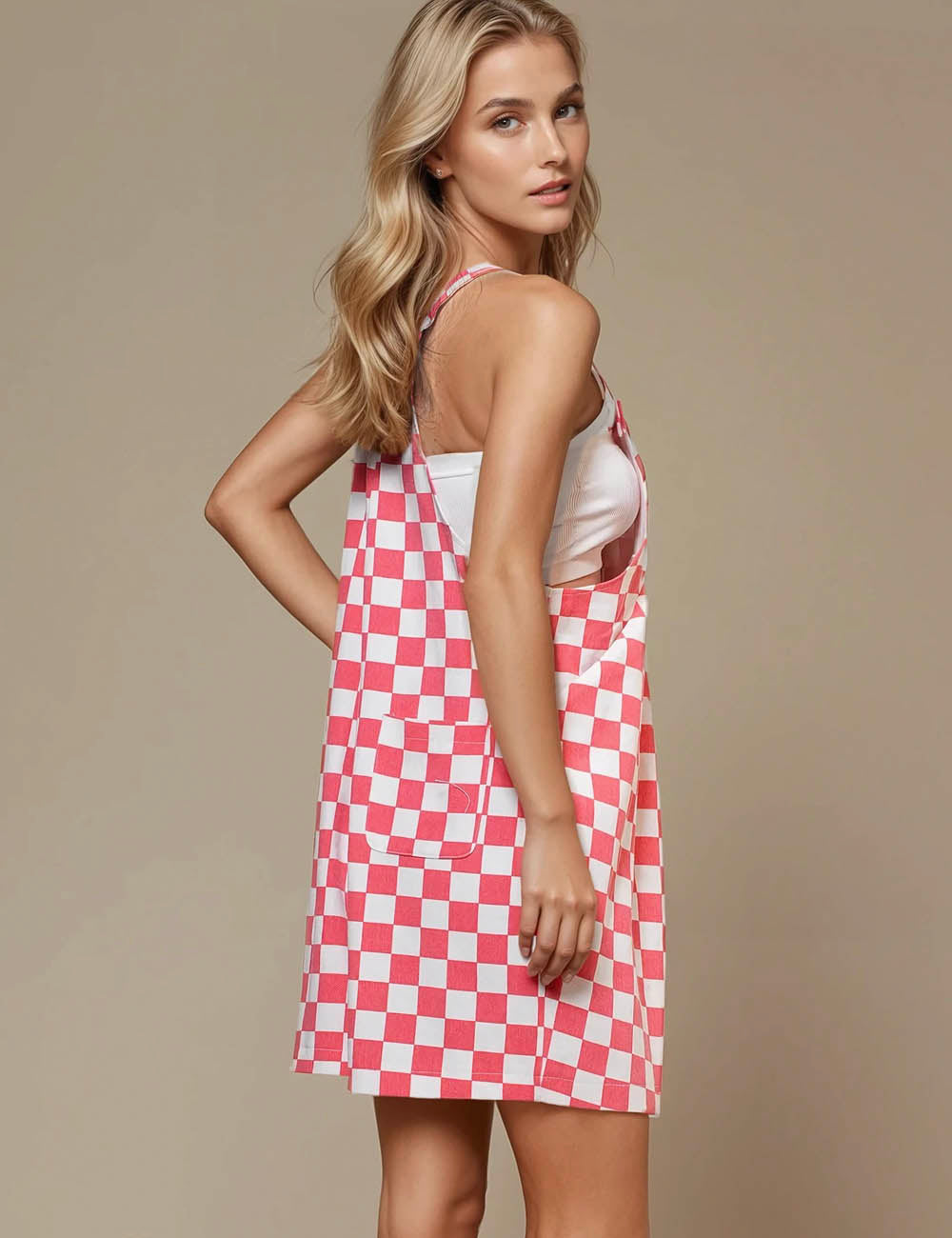 Ladies Color Block Plaid Denim Romper SKJ50504