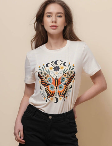 Ladies Butterfly Print Everyday T-Shirt SKT50592