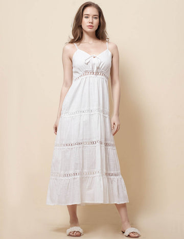 Ladies String Shoulder Hollow Out Basic Midi Dress SKD51286