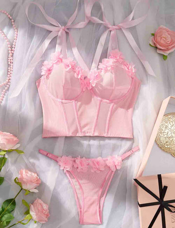 Ladies Floral Splice See Through 2PCS Lingerie Set 8HF4328