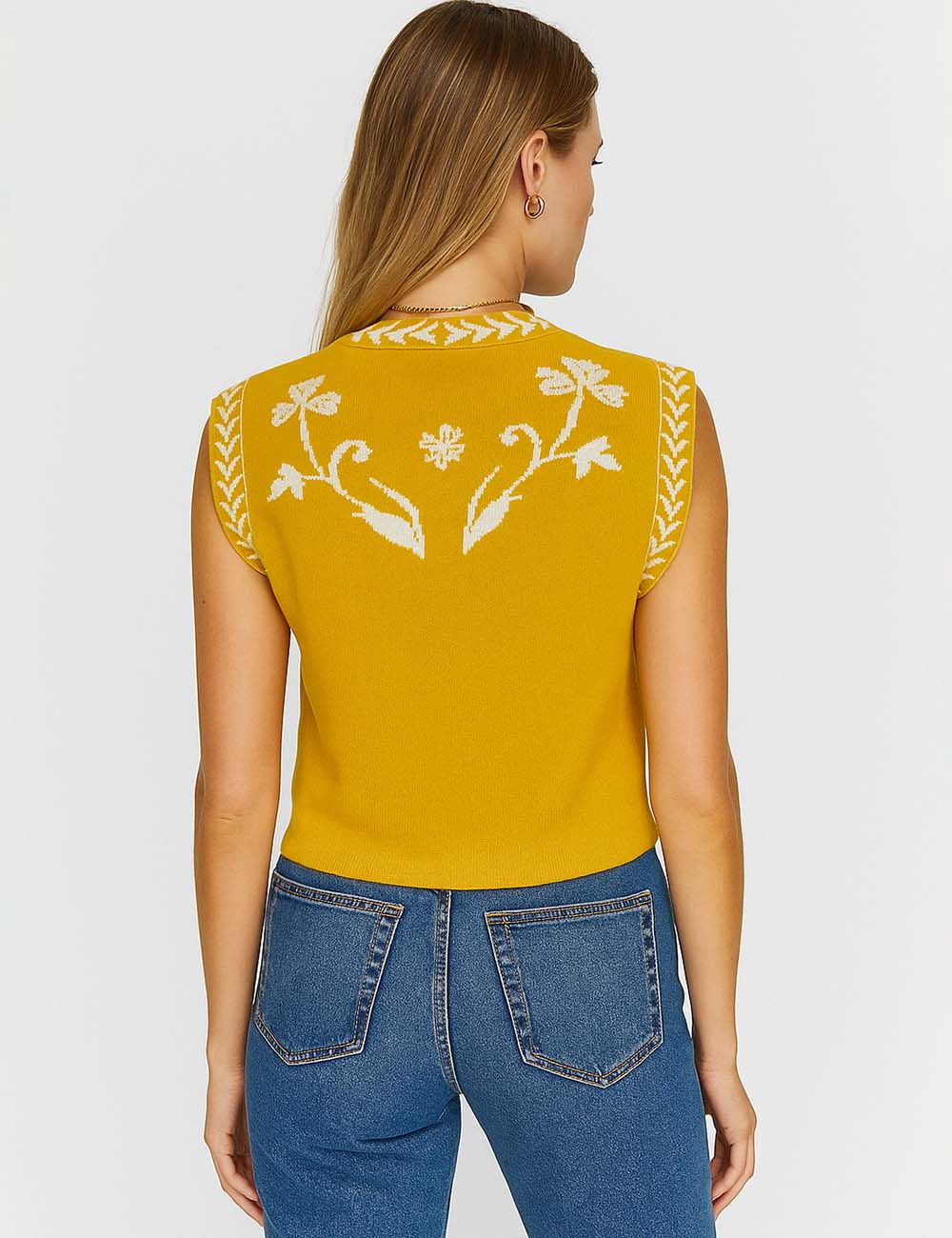 Ladies Floral Pattern Open Front Sleeveless Knit Vest