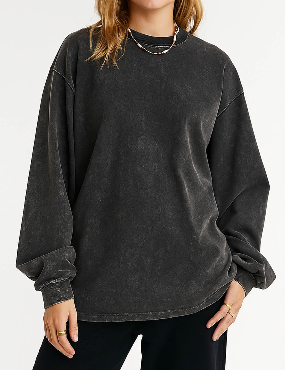 SWEETKAMA Ladies Oversize Round Neck Daily Long Sleeves Shirt ZJCX230