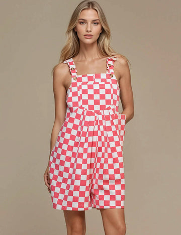 Ladies Color Block Plaid Denim Romper SKJ50504