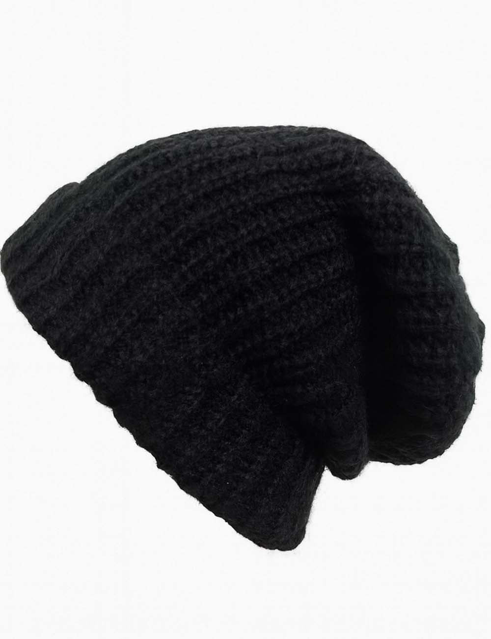 Ladies Solid Color Ribbed Knit Folded Hem Slouchy Hat