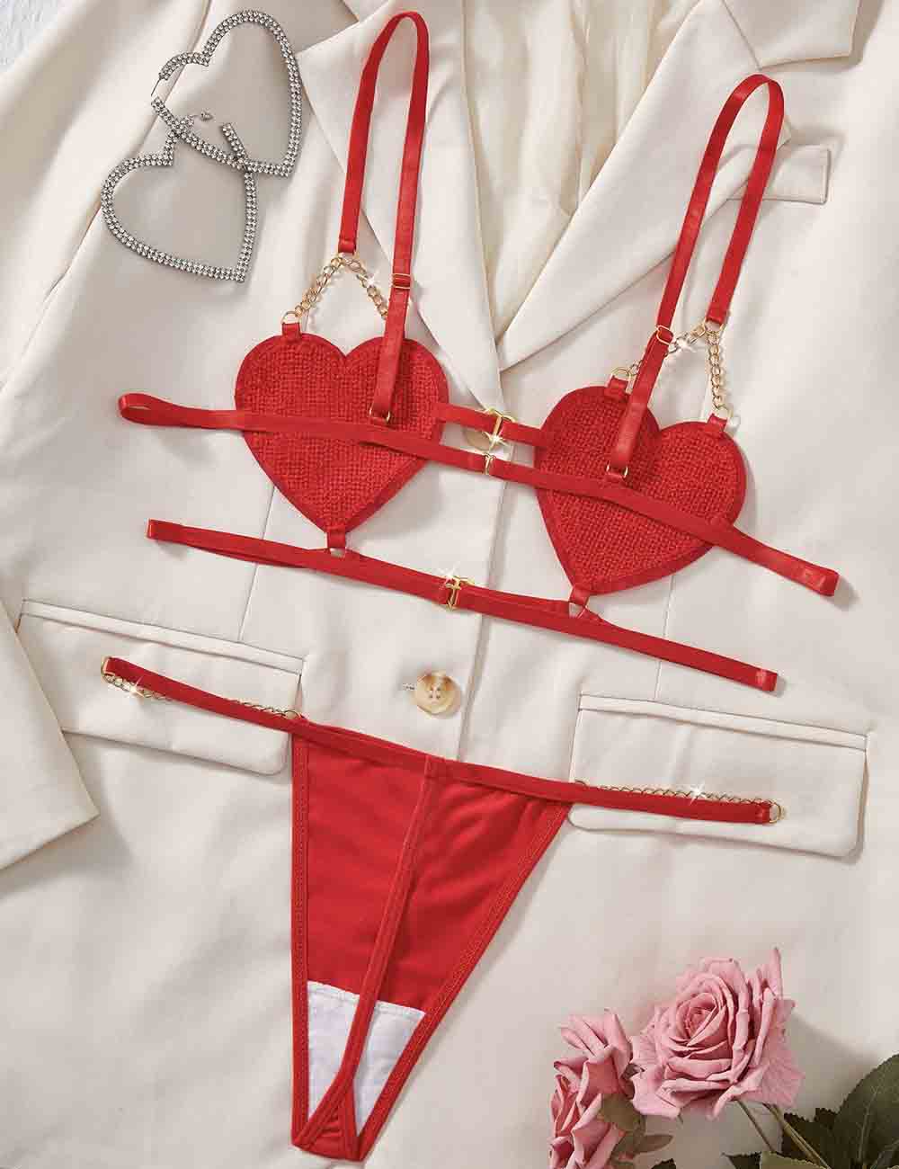 Ladies Heart Slip String Shoulder 2PCS Lingerie Set 8XX0041