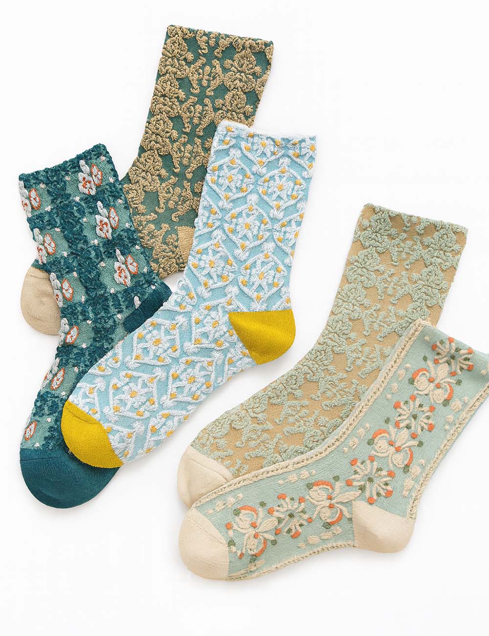 Ladies Vintage Floral Jacquard Mid Calf Socks