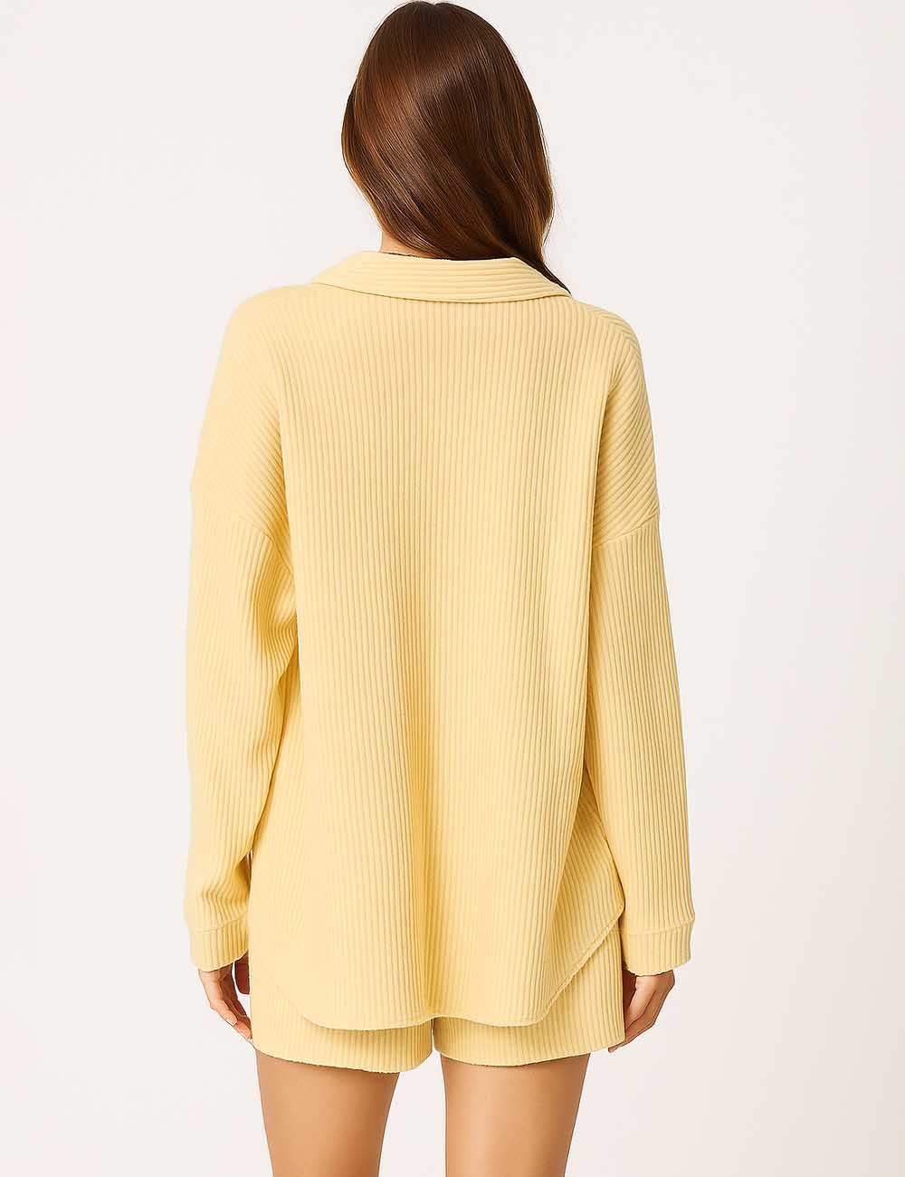 Ladies Ribbed Tube Top Button Down Shirt Shorts 3PCS Set