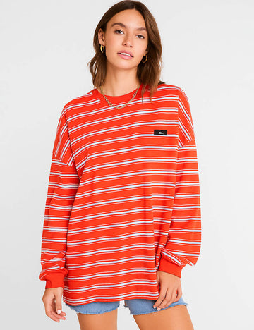 Ladies Color Block Striped T-Shirts Long Sleeves Sweatshirt