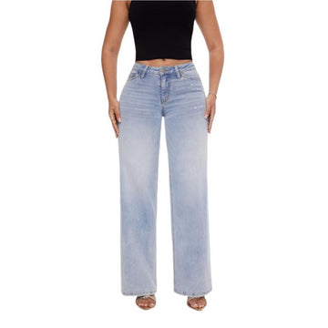 Ladies Wide Leg Distressed Denim Jeans 8001