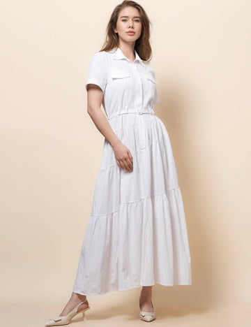 Ladies Short Sleeves Pocket Maxi Dress SKD51074