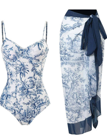 Two Shoulder One Piece Swimwear with Cover SKSW40113