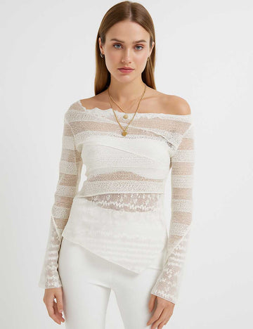 Ladies See Sheer Layering Top Lace Irregularity Blouse