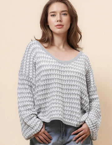 Ladies Color Block Stripe Pullover Sweater SKT41082