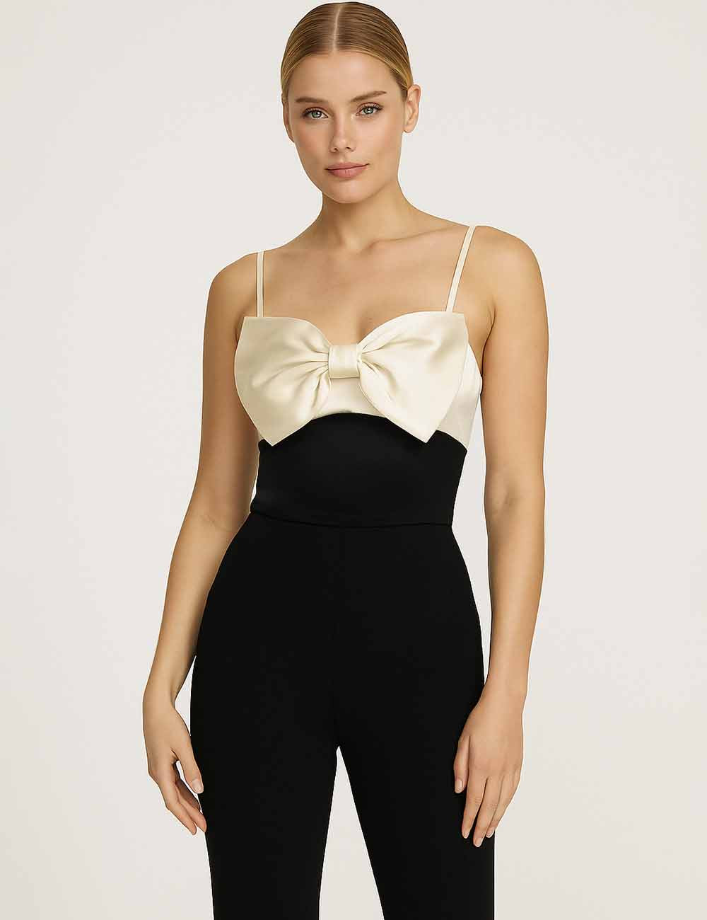 Ladies Color Block Bow String Shoulder Corset Top
