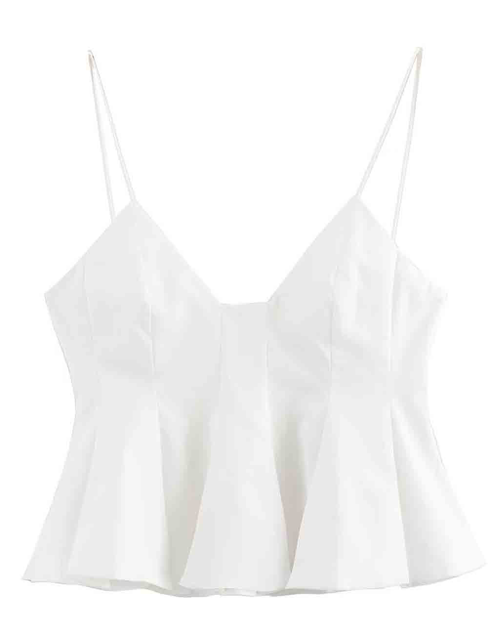 Ladies Solid Color Ruffle String Shoulder Cami Top & Skirt Set