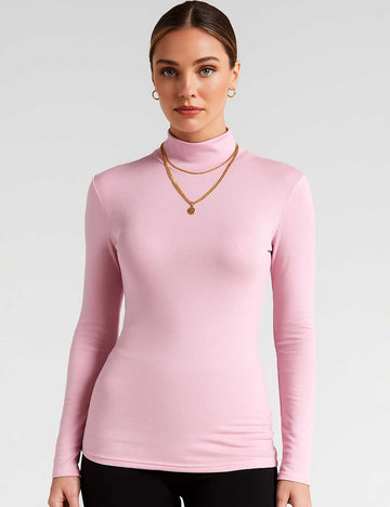 Ladies Solid Color Basic Turtleneck Long Sleeves Layering Top
