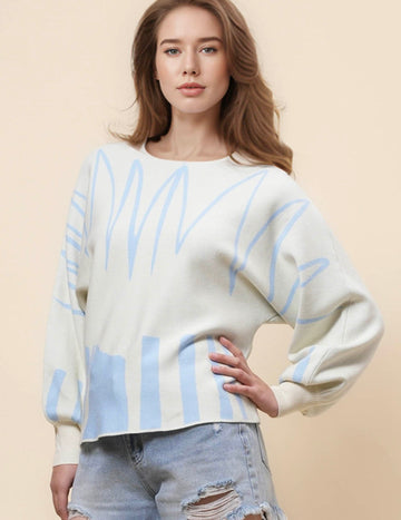 Ladies Color Block Pullover Bubble Sleeve Sweater SKT41048