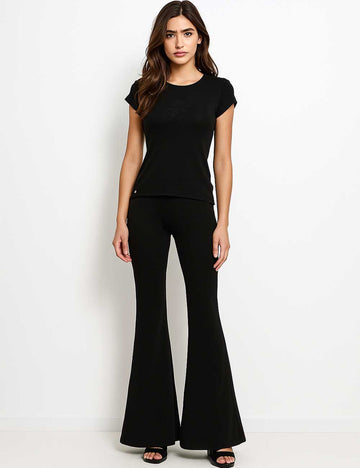 Ladies Rose Embroidery Short Sleeves Top & Pants Set