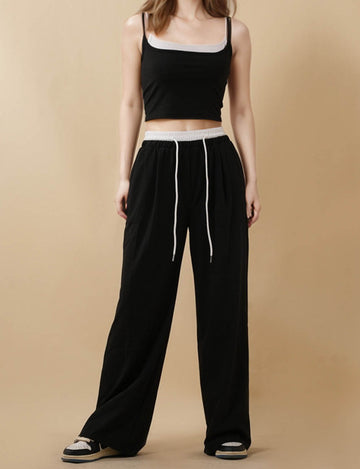 Ladies Color Block String Tie Cami Top & Pants 2PCS Set