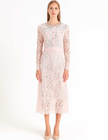 Ladies Floral Lace Sequin Beading Button Cardigan & Skirt Set