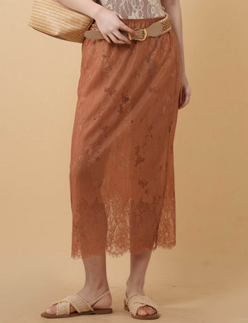 Ladies Lace Elastic Waist Midi Skirt 8SKS51451