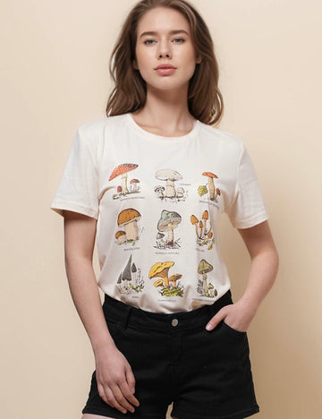 Ladies Short Sleeves Mushroom Print T-Shirt SKT51078